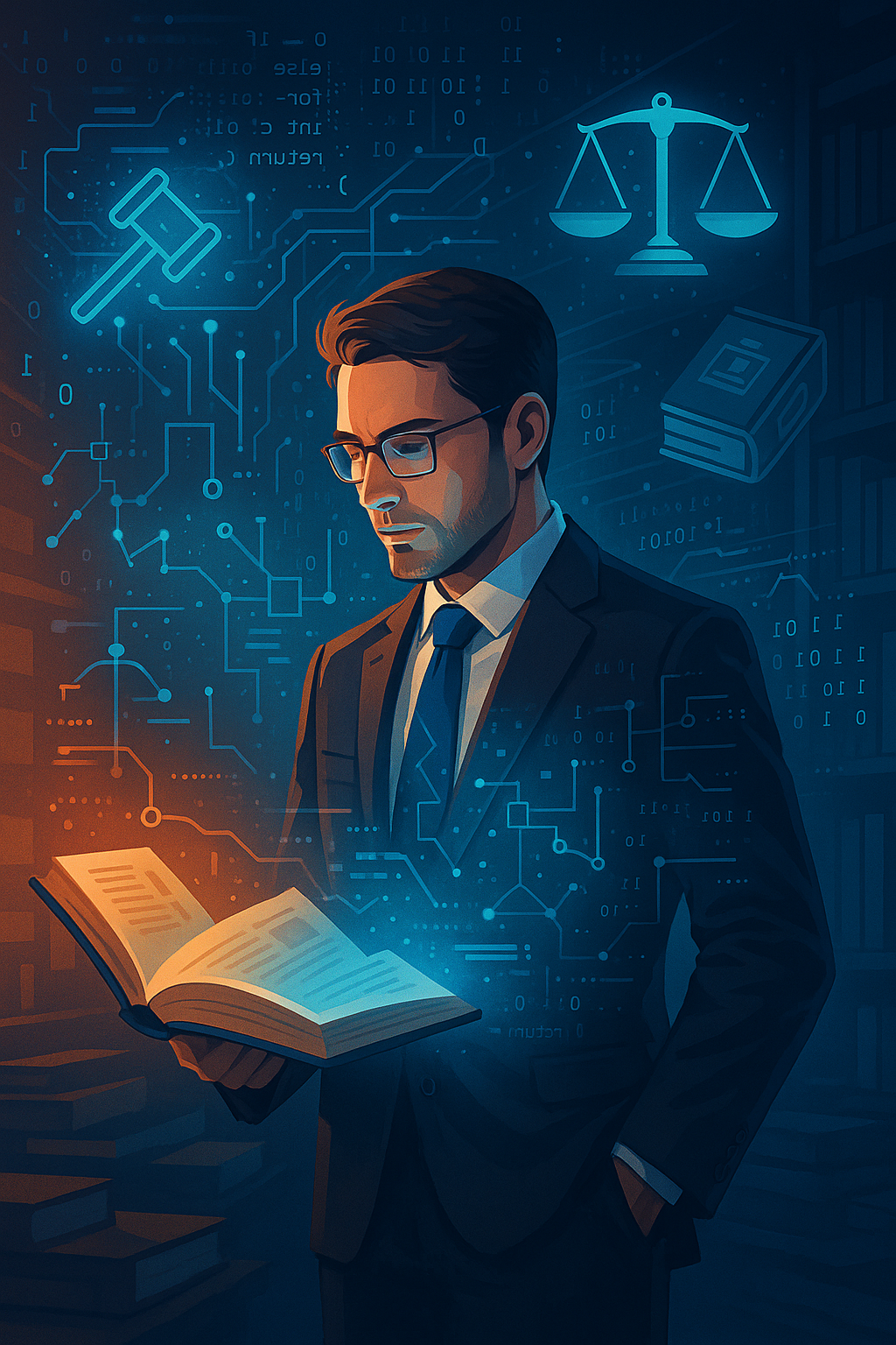 Ilustração de um advogado segurando um livro